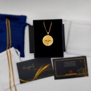 18K Gold Plated 🧭 Compass ( Large ) with 18K Gold Plated Miami Cuban Link Chain
